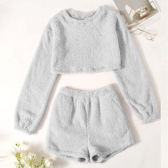JuliaFashion - 2024 Solid Long Sleeve O-Neck Pullover Pajama Set
