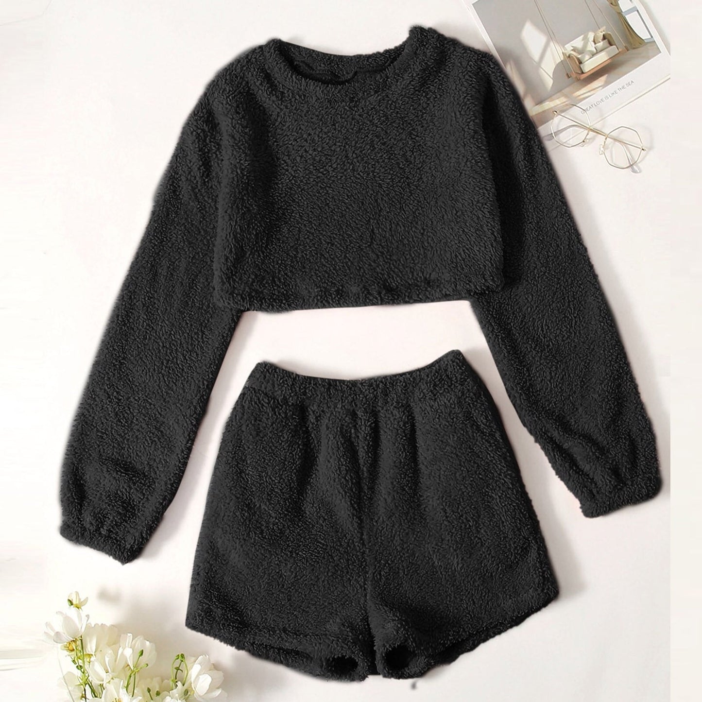 JuliaFashion - 2024 Solid Long Sleeve O-Neck Pullover Pajama Set