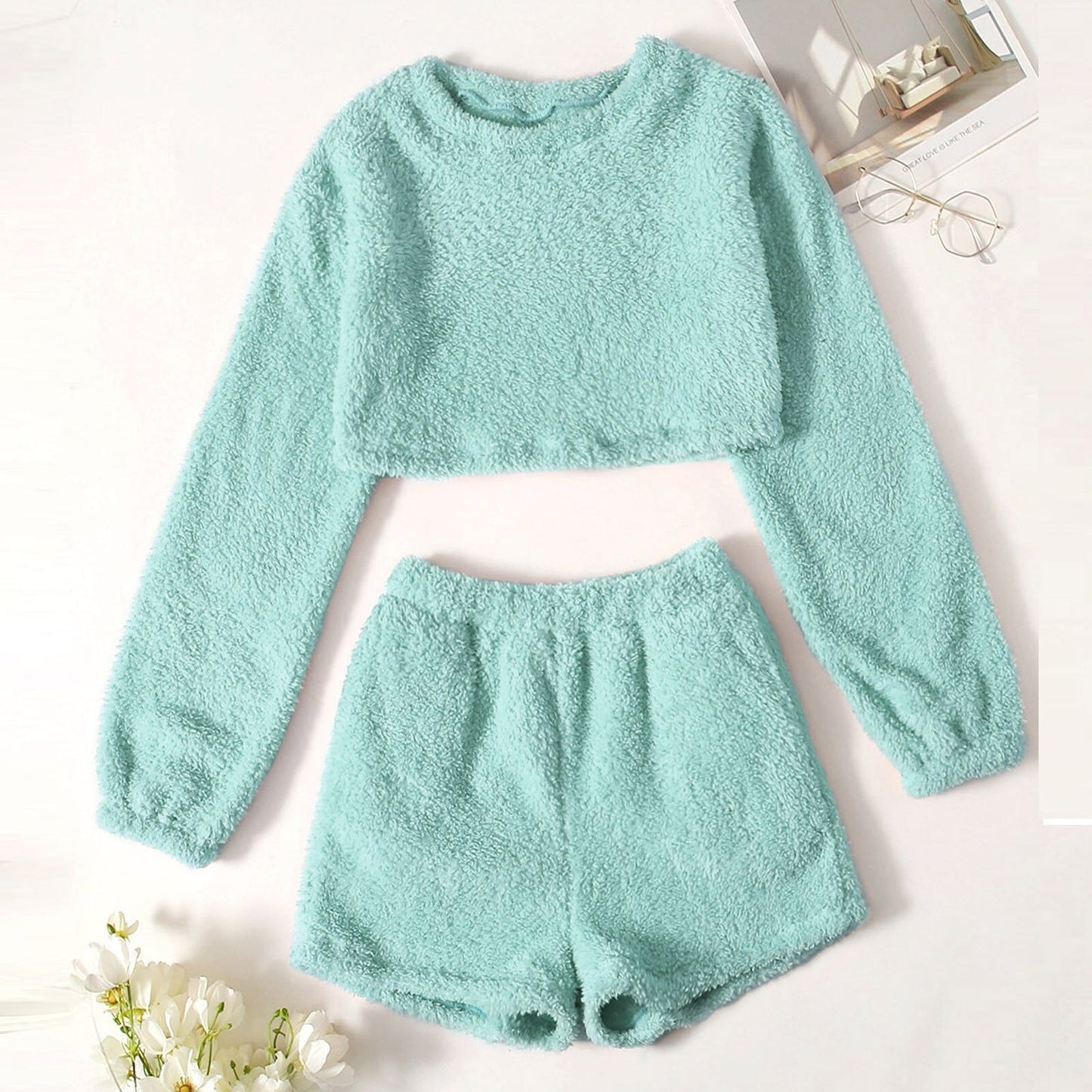 JuliaFashion - 2024 Solid Long Sleeve O-Neck Pullover Pajama Set