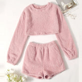 JuliaFashion - 2024 Solid Long Sleeve O-Neck Pullover Pajama Set
