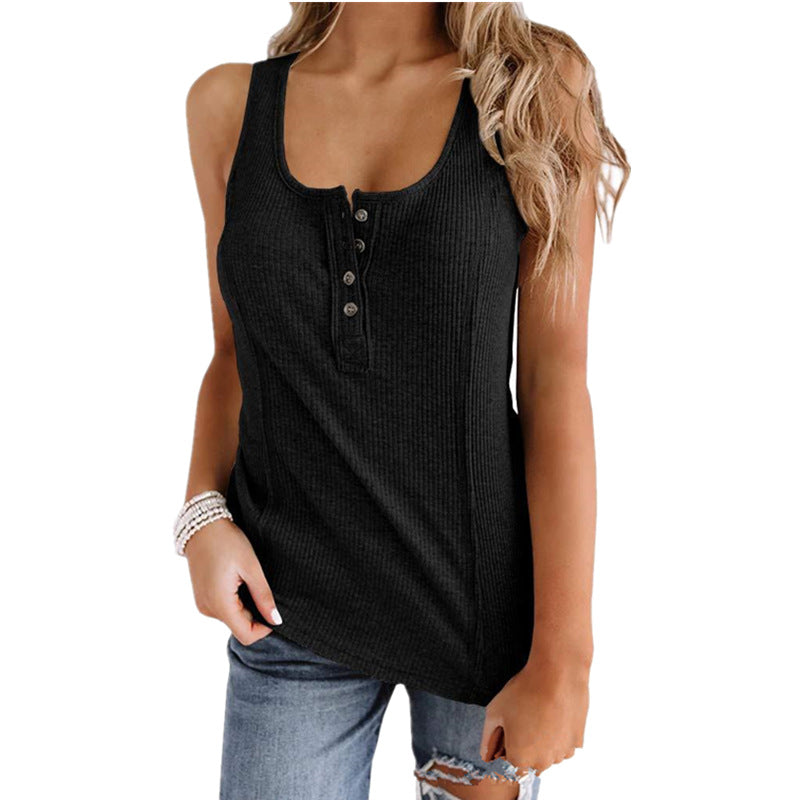 JuliaFashion - 2024 Women Summer Solid Color Button Sleeveless Tank