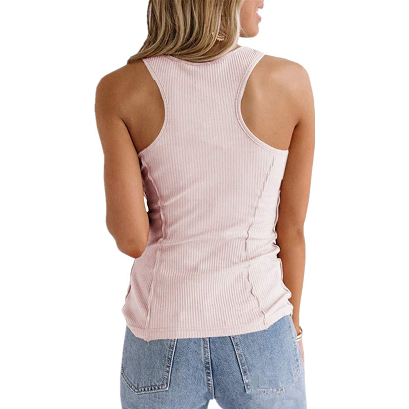 JuliaFashion - 2024 Women Summer Solid Color Button Sleeveless Tank