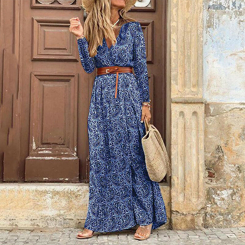 JuliaFashion - 2024 Women Bohemian Floral Print V-Neck Short Sleeve Dress