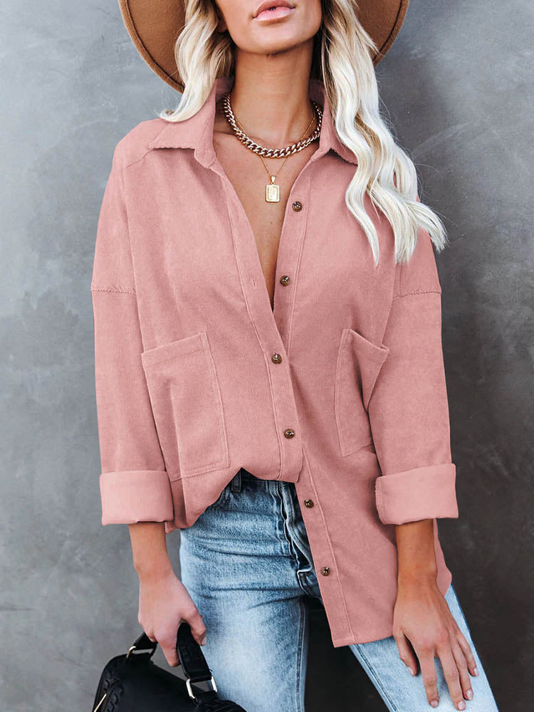 JuliaFashion - 2024 Women Long Sleeve Fashion Solid Pockets Outwear Casual Shirt