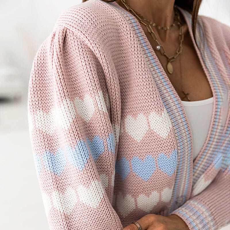 Women Fashion Button Front Heart Knitted Tops