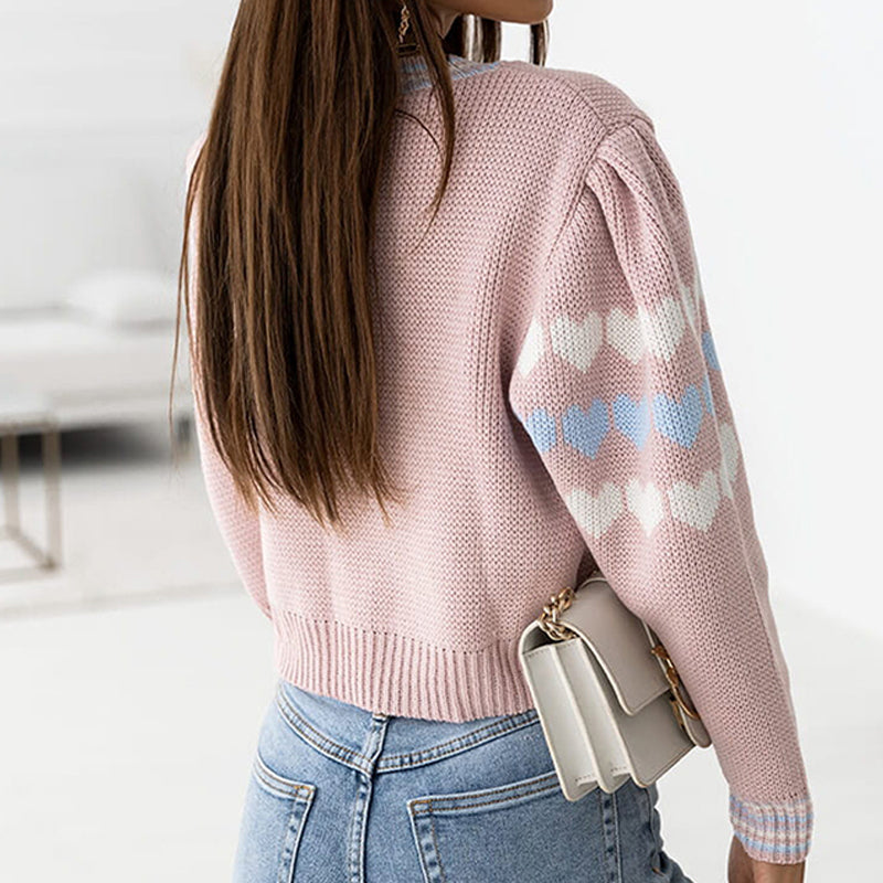 Women Fashion Button Front Heart Knitted Tops