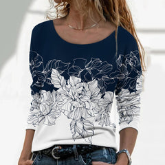 JuliaFashion - 2024 Women Casual Crew Neck Print Pattern Long Sleeve T-Shirt