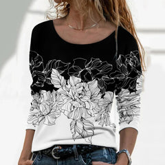 JuliaFashion - 2024 Women Casual Crew Neck Print Pattern Long Sleeve T-Shirt