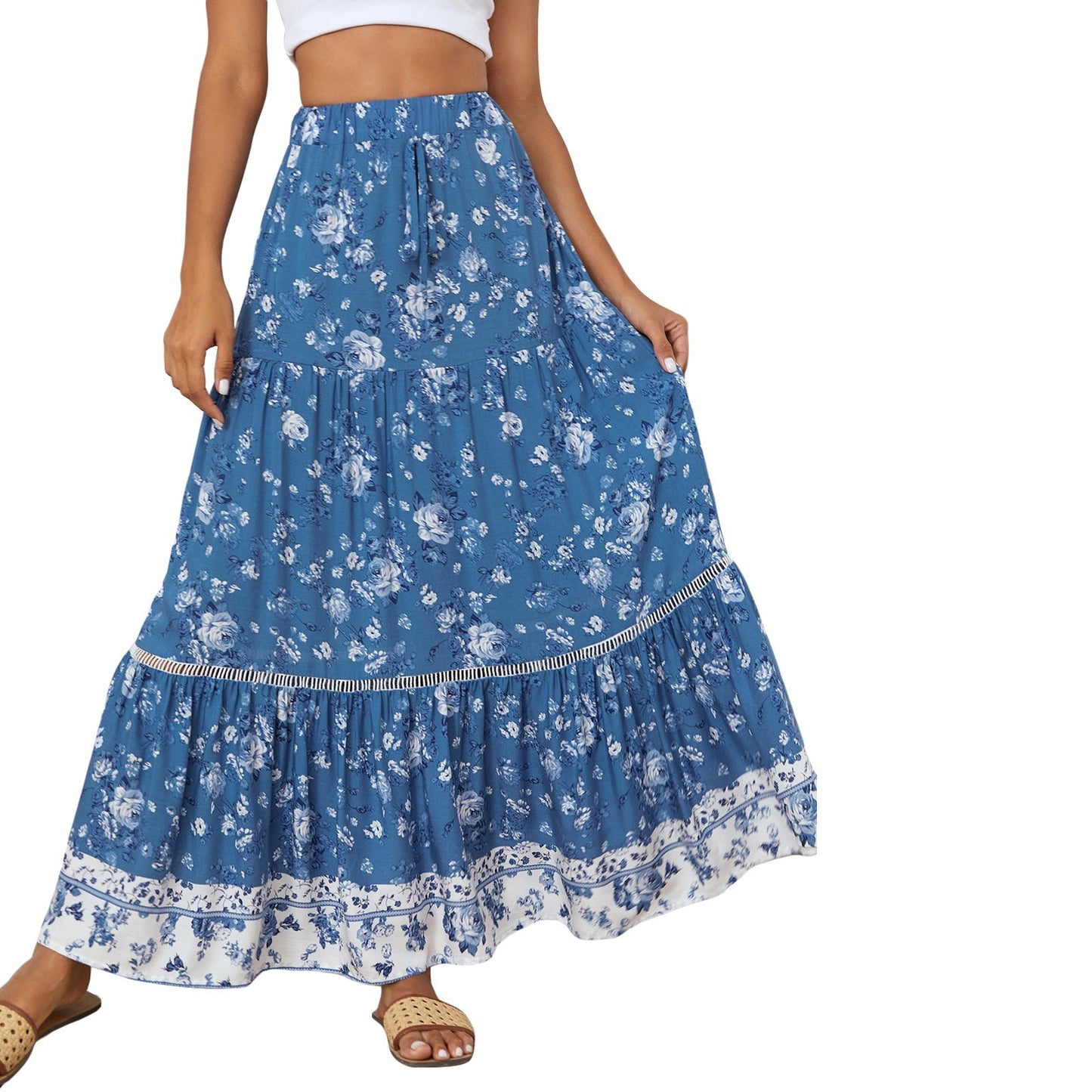 JuliaFashion - 2024 Women Floral Pattern Elastic High Waist Vintage Midi Skirts