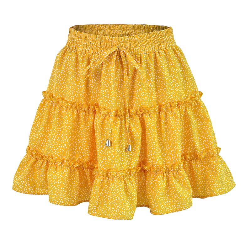 JuliaFashion - 2024 Women Floral Print High Waist Ruffled Beach Short Skirt
