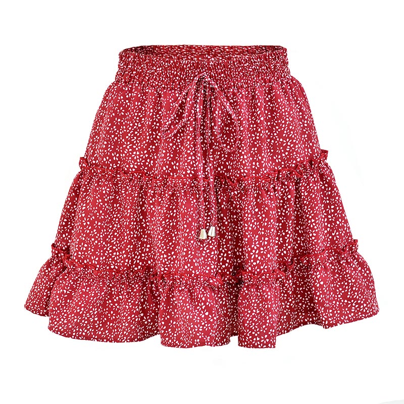 JuliaFashion - 2024 Women Floral Print High Waist Ruffled Beach Short Skirt