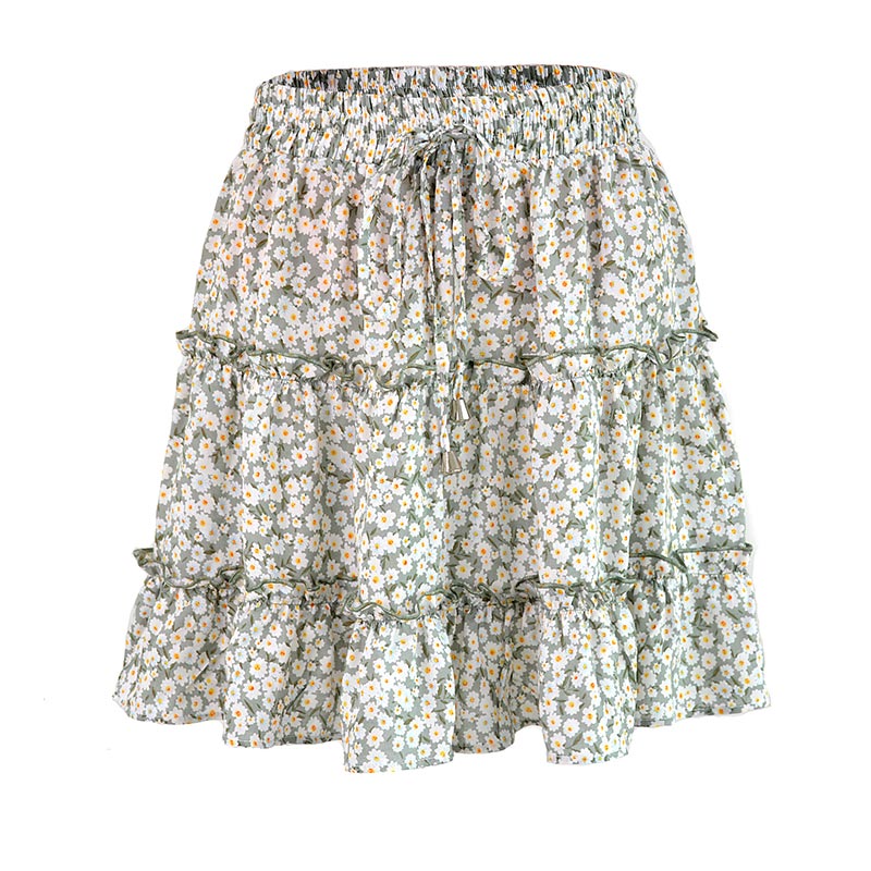 JuliaFashion - 2024 Women Floral Print High Waist Ruffled Beach Short Skirt