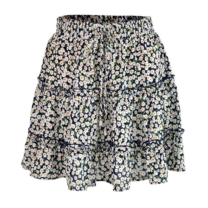 JuliaFashion - 2024 Women Floral Print High Waist Ruffled Beach Short Skirt