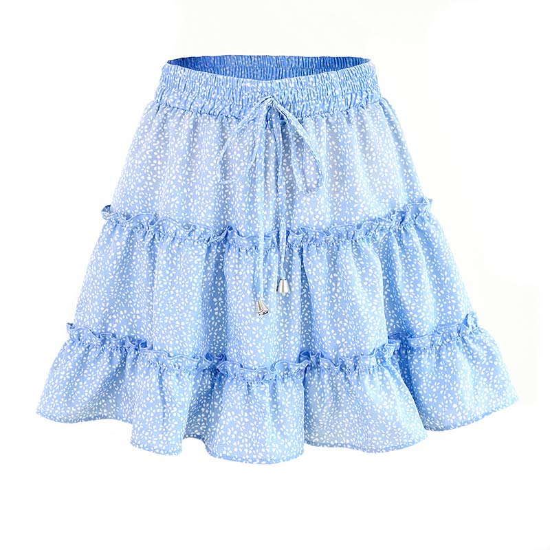 JuliaFashion - 2024 Women Floral Print High Waist Ruffled Beach Short Skirt