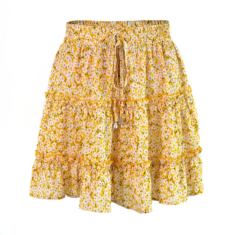 JuliaFashion - 2024 Women Floral Print High Waist Ruffled Beach Short Skirt