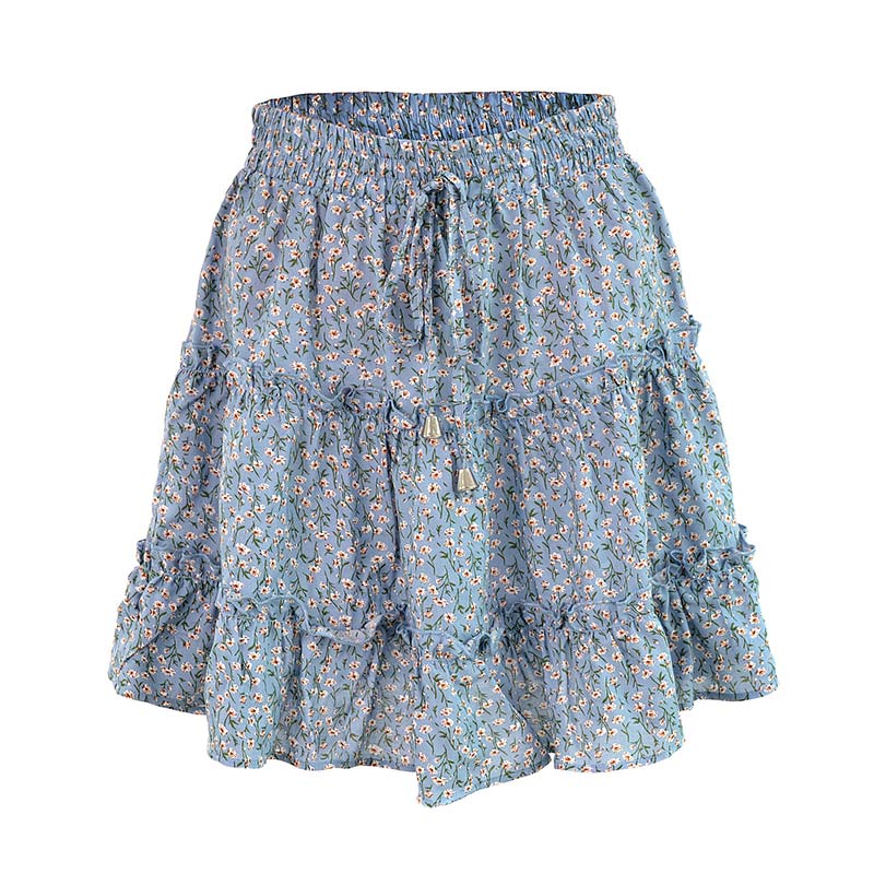 JuliaFashion - 2024 Women Floral Print High Waist Ruffled Beach Short Skirt