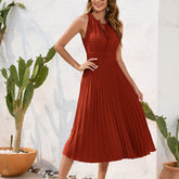 JuliaFashion - Red Solid Color Sleeveless Office Midi Dress