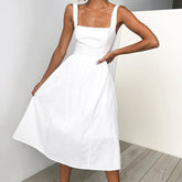 JuliaFashion - 2024 Spaghetti Strap Solid Color Sling Midi Dress