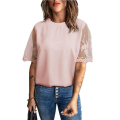 JuliaFashion - Women Sexy Lace Patchwork Hollow Out Shirt Blouse