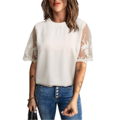 JuliaFashion - Women Sexy Lace Patchwork Hollow Out Shirt Blouse