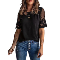 JuliaFashion - Women Sexy Lace Patchwork Hollow Out Shirt Blouse