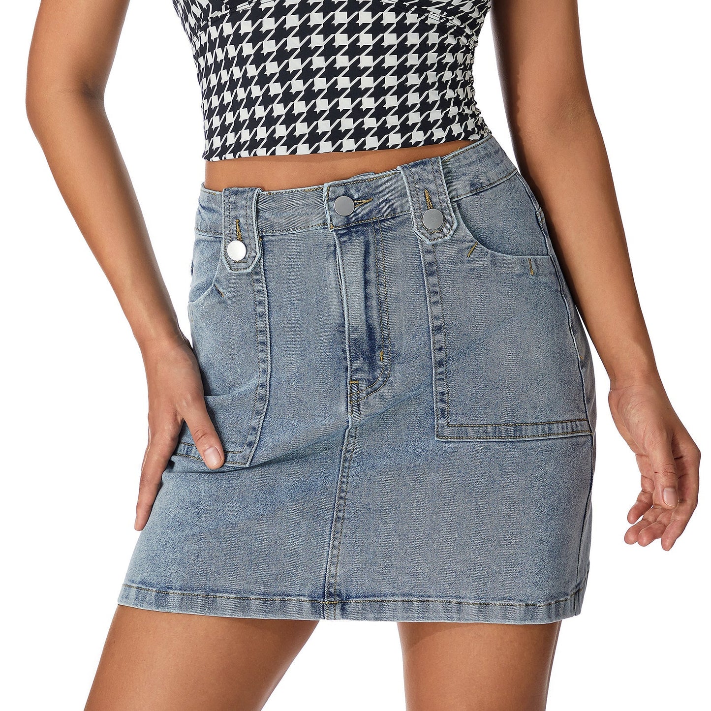 JuliaFashion - 2024 Women Denim Skirts Retro Solid High Waist Mini A-line Skirts