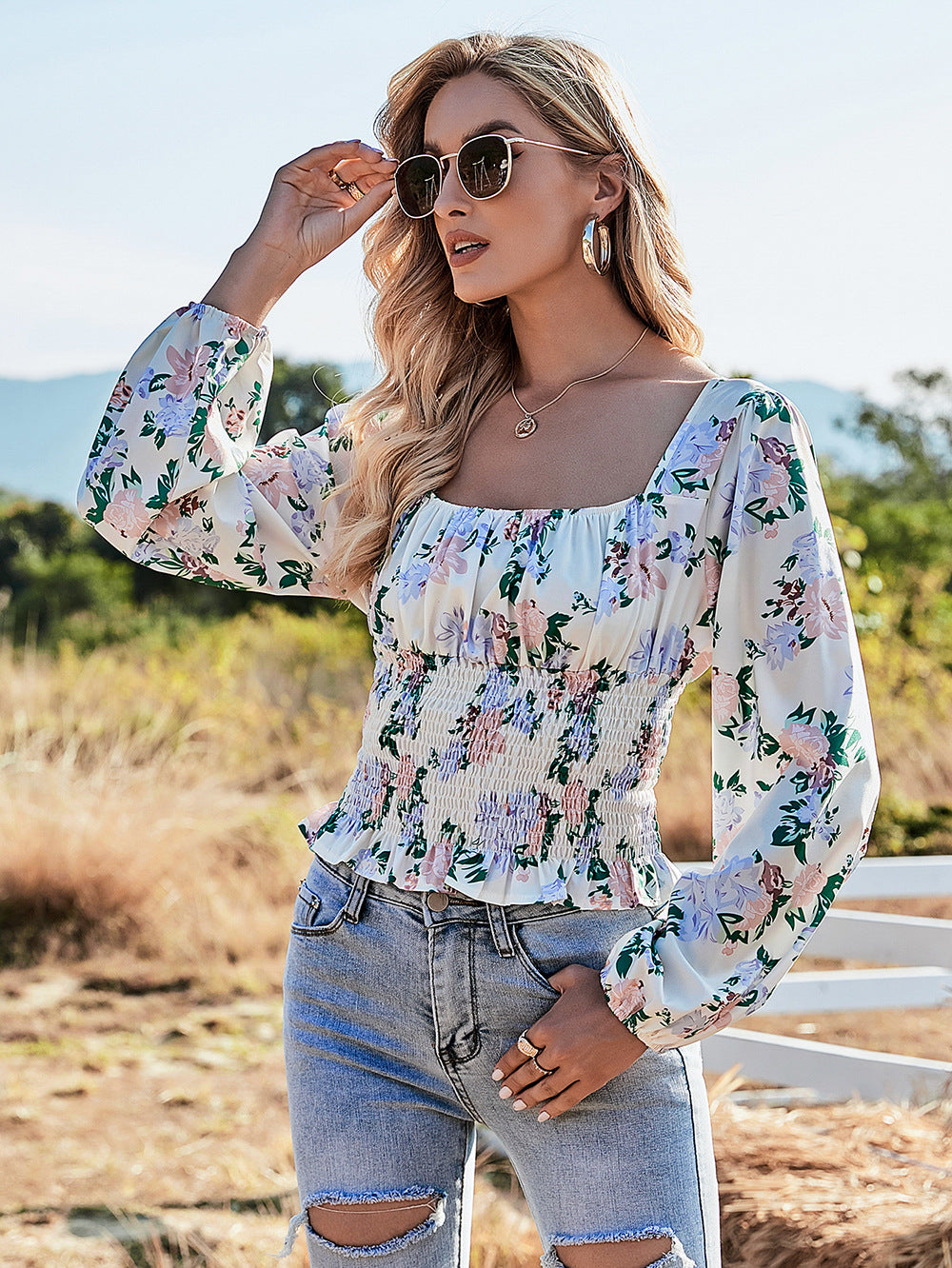 Tight Waistline Printed Shirt