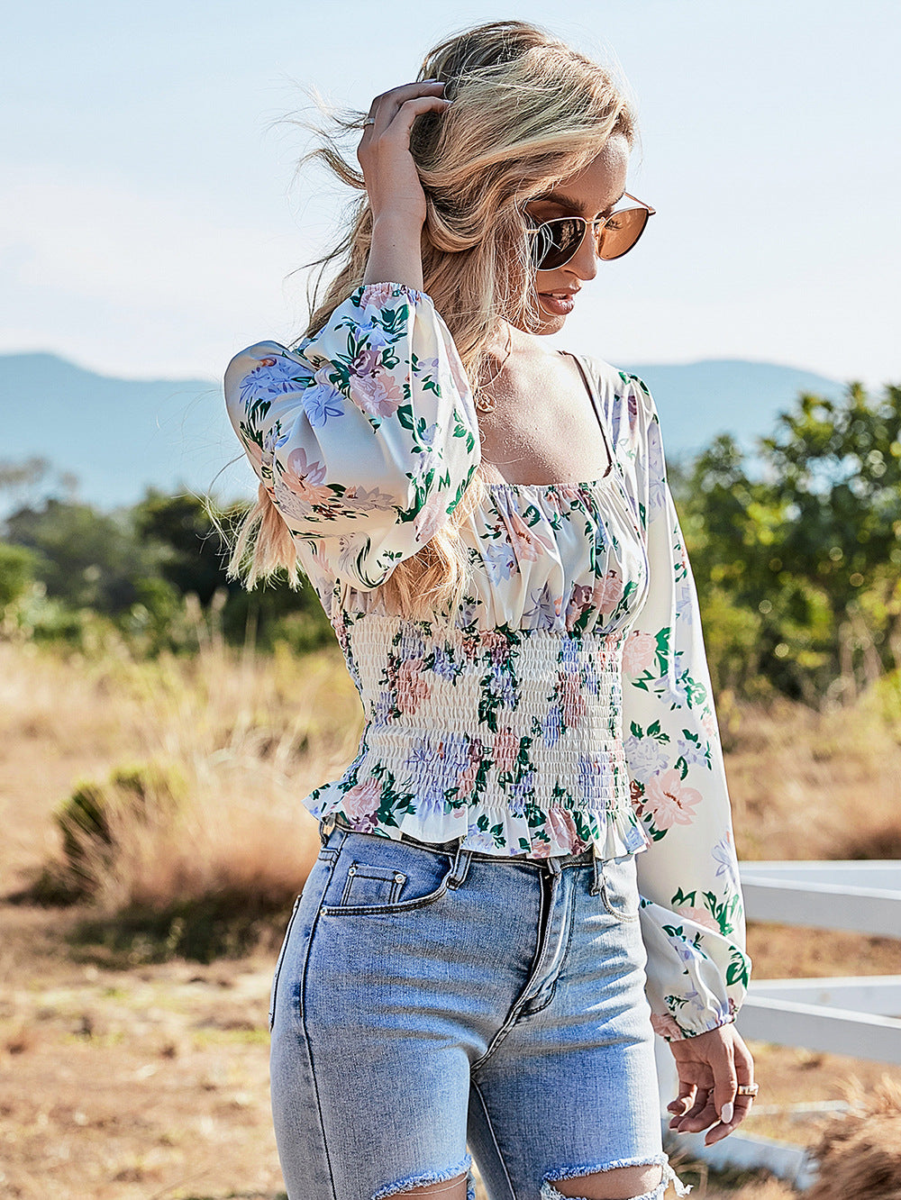 Tight Waistline Printed Shirt