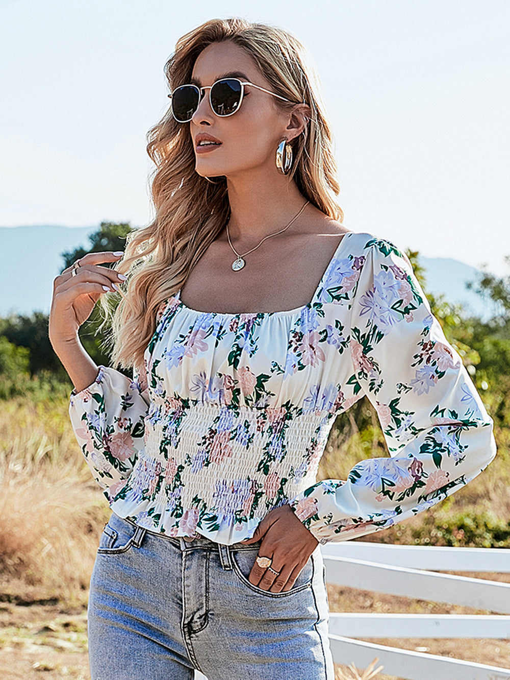 Tight Waistline Printed Shirt