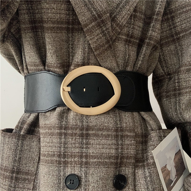 JuliaFashion-Elastic Vintage PU Leather Wild Pin Buckle