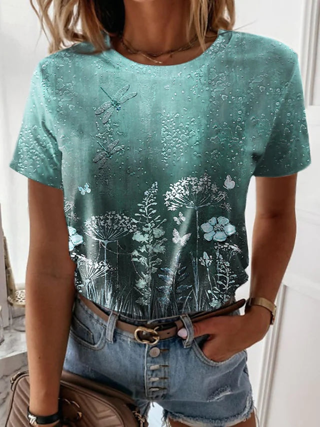 JuliaFashion - 2024 Women's Casual Holiday Weekend Floral Painting T Shirt
