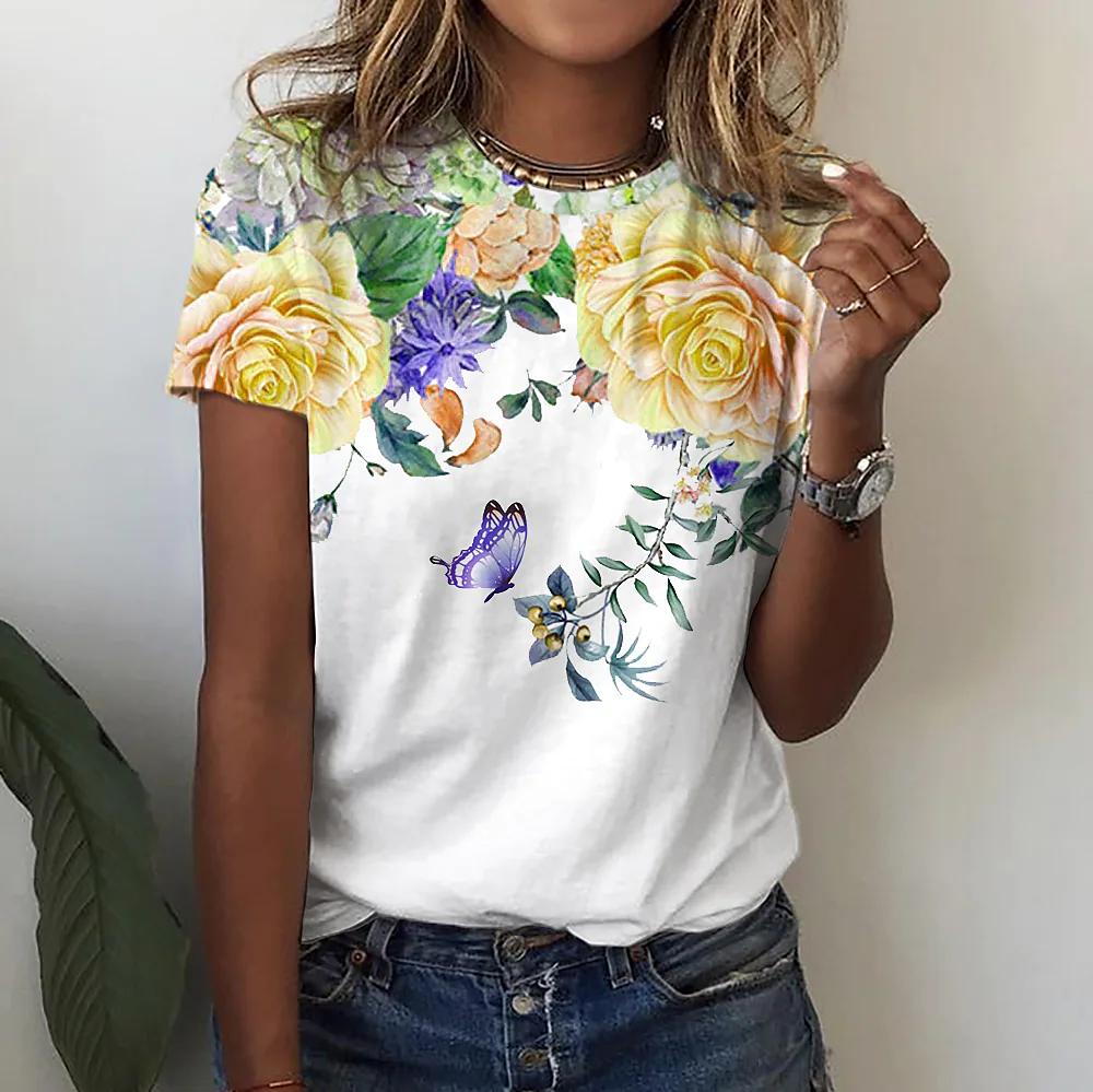 JuliaFashion - 2024 Women's Casual Floral Floral Print Round Neck Basic Tops