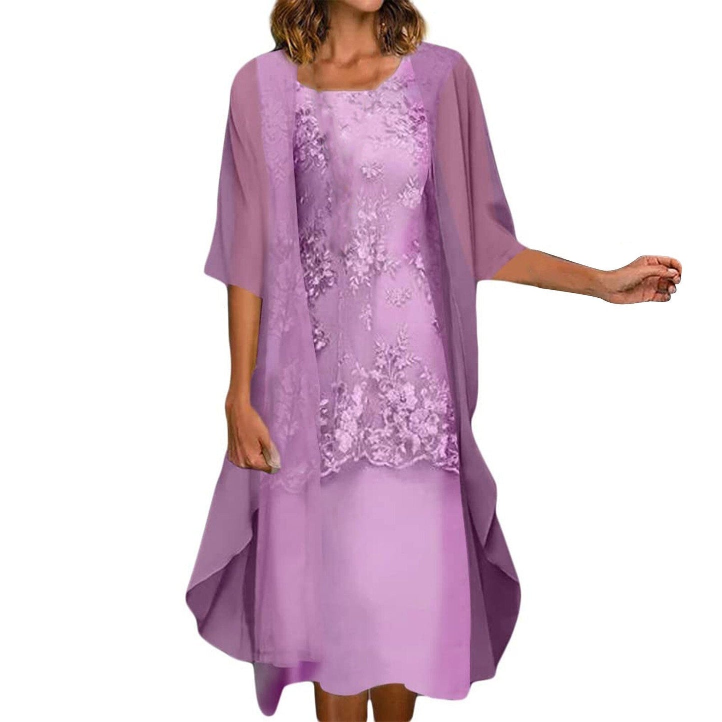 JuliaFashion - 2024Vintage Lace Printed Festive Bridesmaid Midi Dress