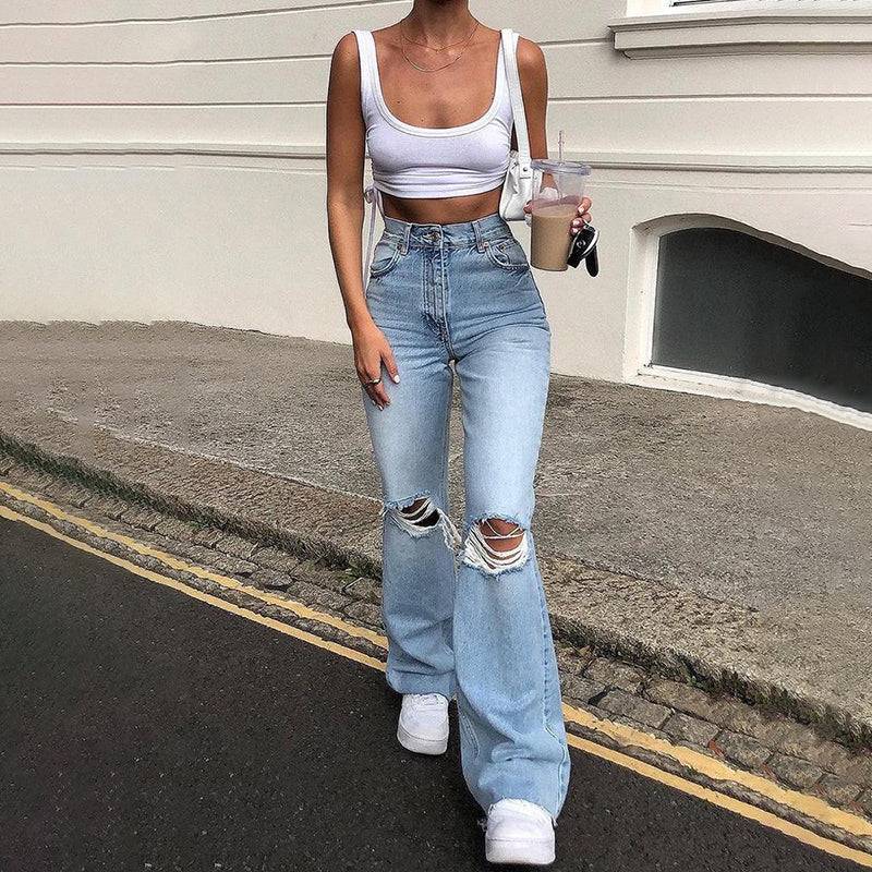 Women's High Waist Jeans High Street Flared Trousers