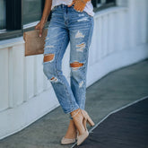 JuliaFashion - 2024 Women's Mid-Rise Jeans Ripped Street Denim Trousers