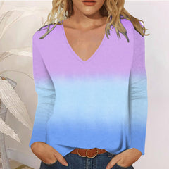 JuliaFashion - 2024 Womens T-Shirt Fashion Casual Long Sleeve V Neck Tee Shirt