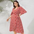 JuliaFashion-Party Vestidos V Neck Casual Wrap Slit Midi Dress