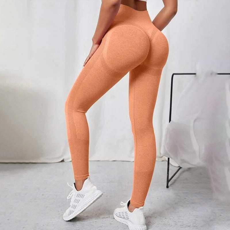 JuliaFashion-Fitness Seamless Workout Push Up Leggings