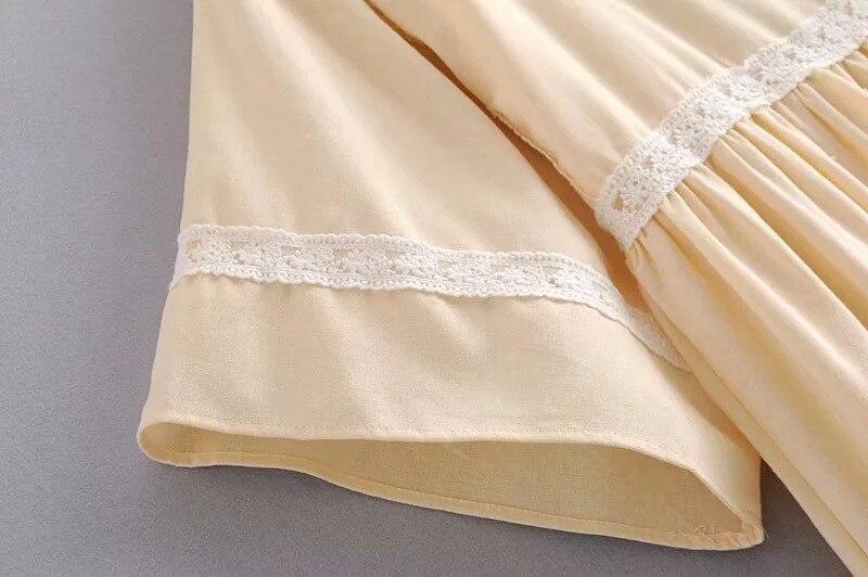 JuliaFashion-Beige Vintage Bohemian Style Mini Dress