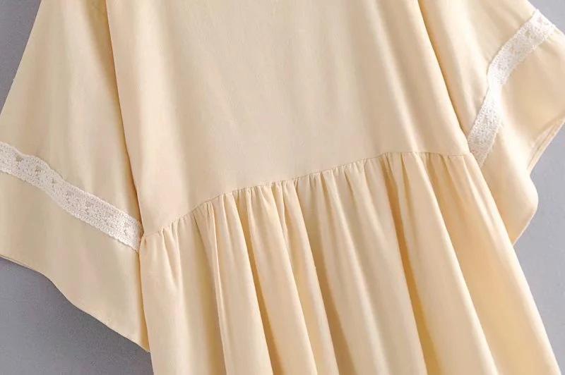 JuliaFashion-Beige Vintage Bohemian Style Mini Dress