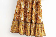 JuliaFashion-Bohemian V-Neck Flare Sleeve Pleated Maxi Dress