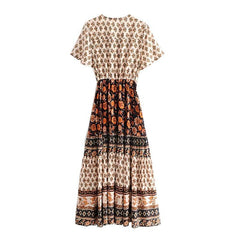 JuliaFashion-Boho Chic Floral Print Bat Sleeve Maxi Dress