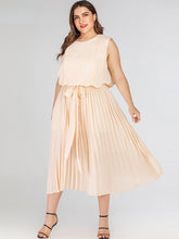 JuliaFashion - 2024 Round Neck Bow Loose Pleated Casual Dresses