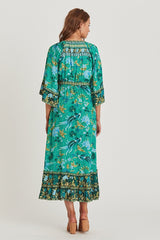 JuliaFashion-Flare Sleeve Bohemian Maxi Dress