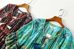 JuliaFashion-Flare Sleeve Bohemian Maxi Dress