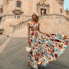 JuliaFashion-Plus Size Summer Flowers Two Piece Dress