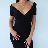 JuliaFashion - Short Sleeve Knitted Bodycon Midi Dress