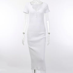 JuliaFashion - Short Sleeve Knitted Bodycon Midi Dress