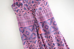 JuliaFashion - Purple Lace Up Backless Maxi Dress