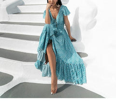 JuliaFashion - Sexy Backless Blue Maxi Dress